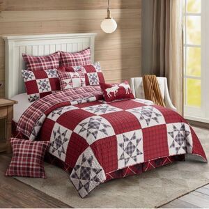 Country Star Patchwork Printed Lightweight King Size Quilt Set Farmhouse Rustic